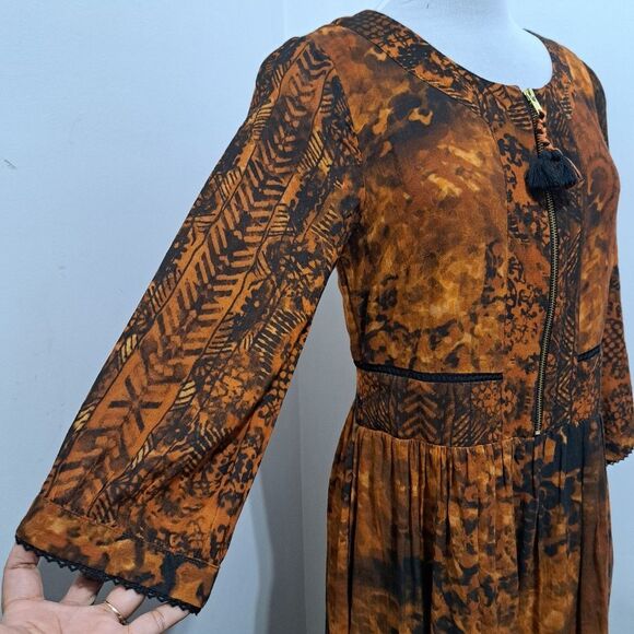 Soft Sorroundings Venetian Batik Patterned Boho Midi Dress Orange Size 4 NWT - Picture 16 of 17